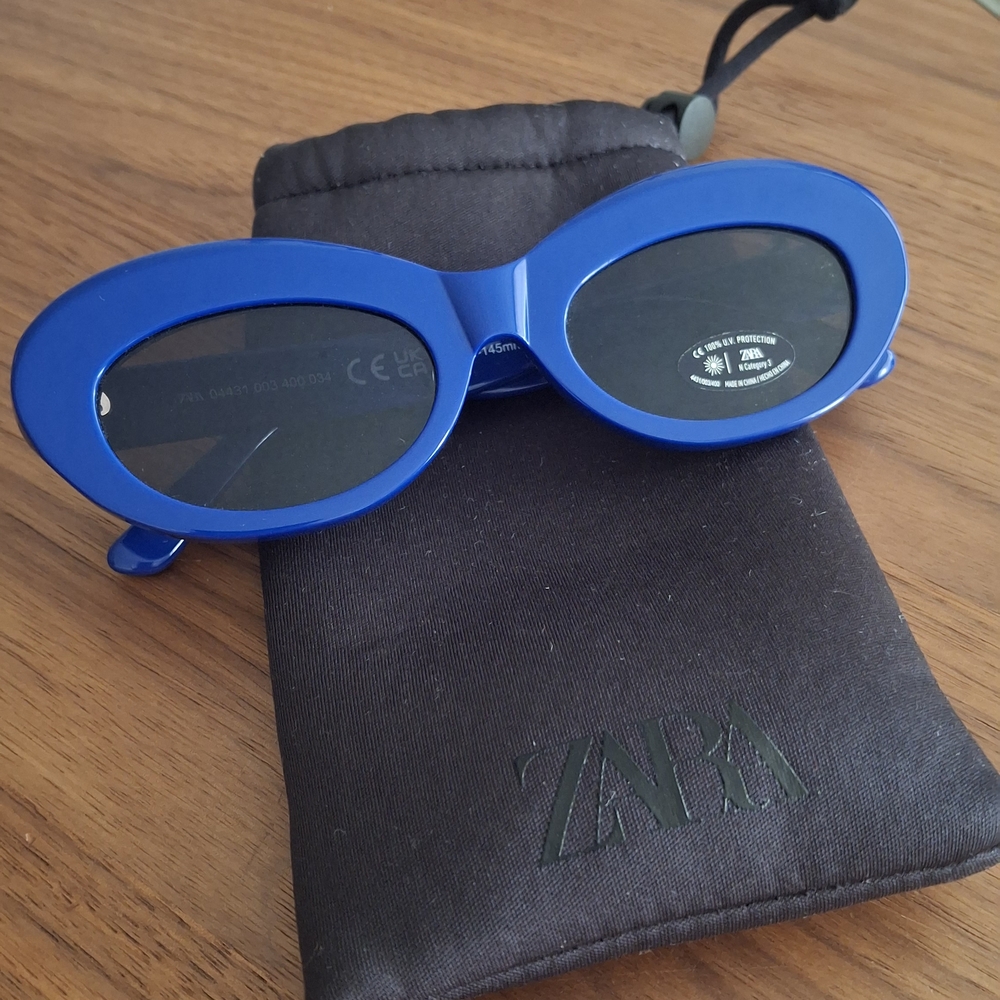 Zara Vibrant Blue Oval Sunglasses, Summer Zara Sunglasses, Summer Sunglasses